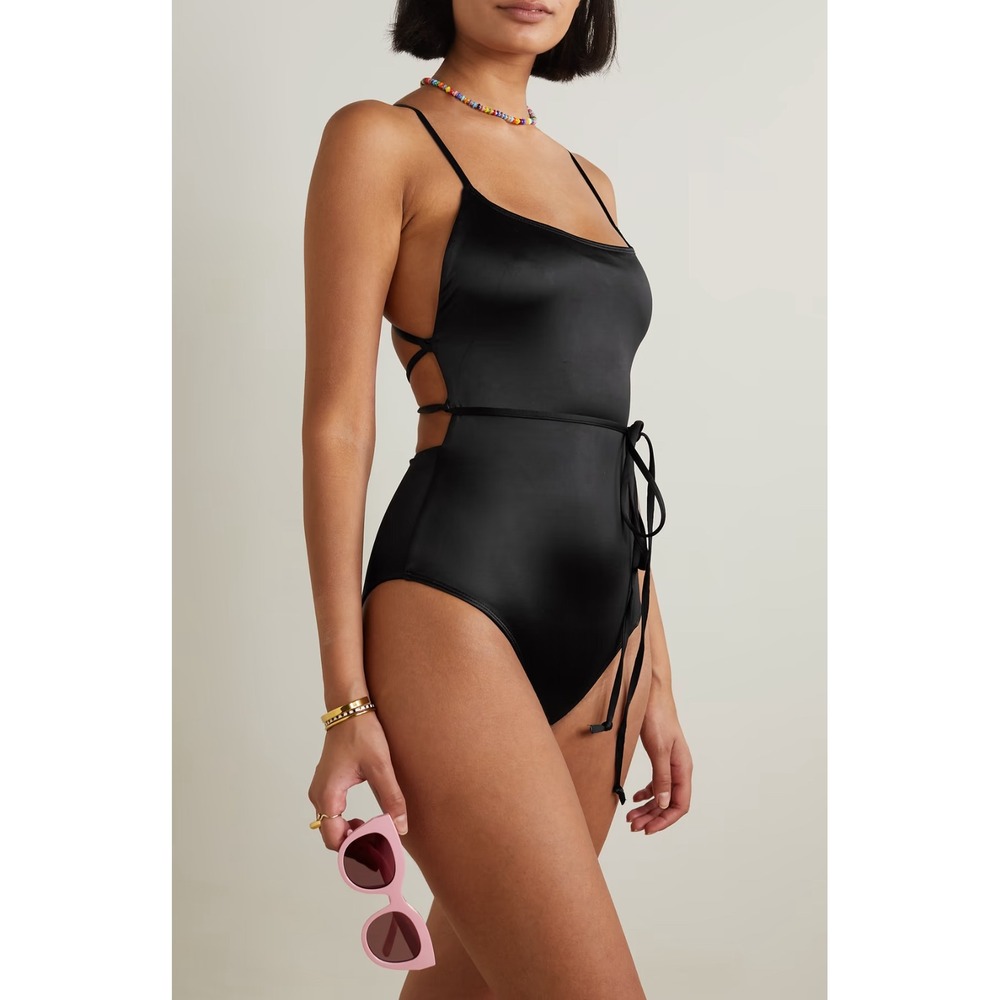New! GOOD AMERICAN
Vacay belted stretch-satin swimsuit Black Sz 1 Small $119